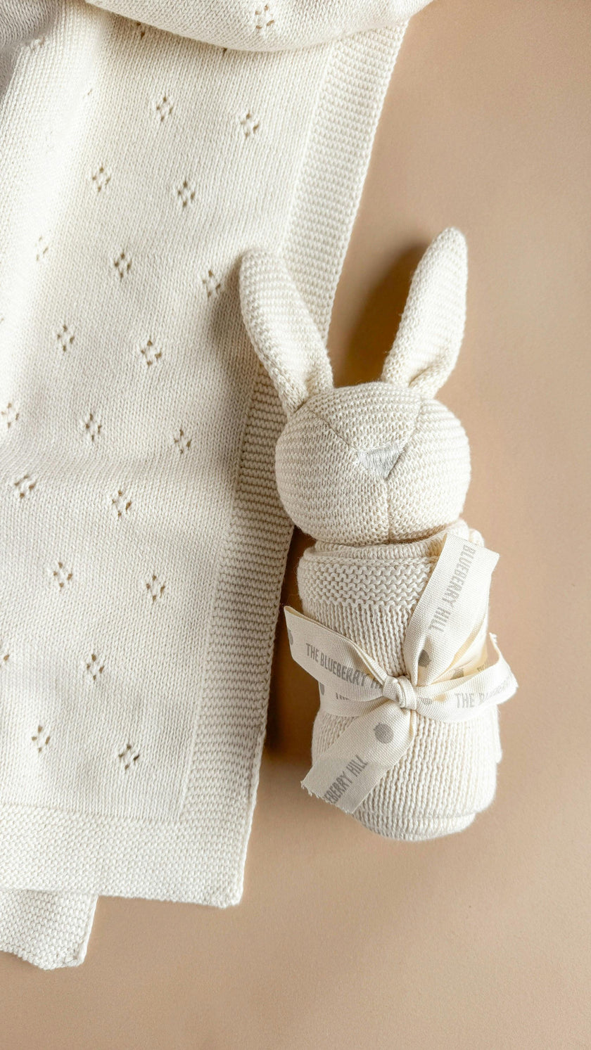 Pique Blanket and Bunny Lovey Gift Set - Cream