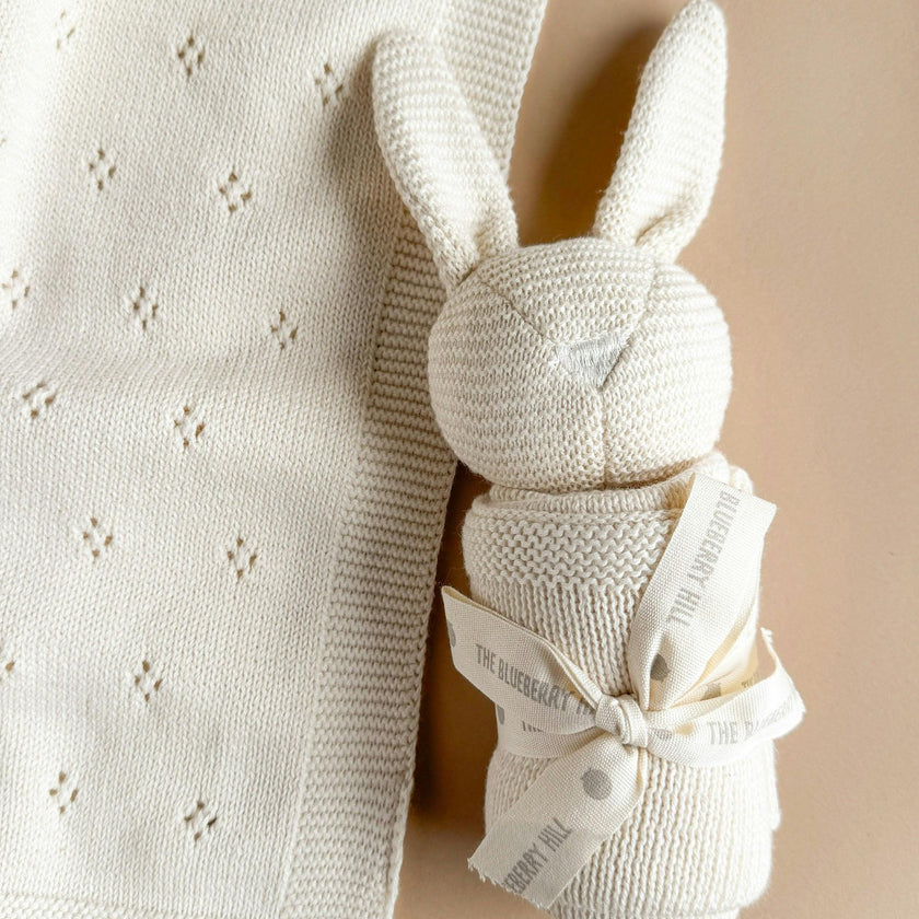 Pique Blanket and Bunny Lovey Gift Set - Cream