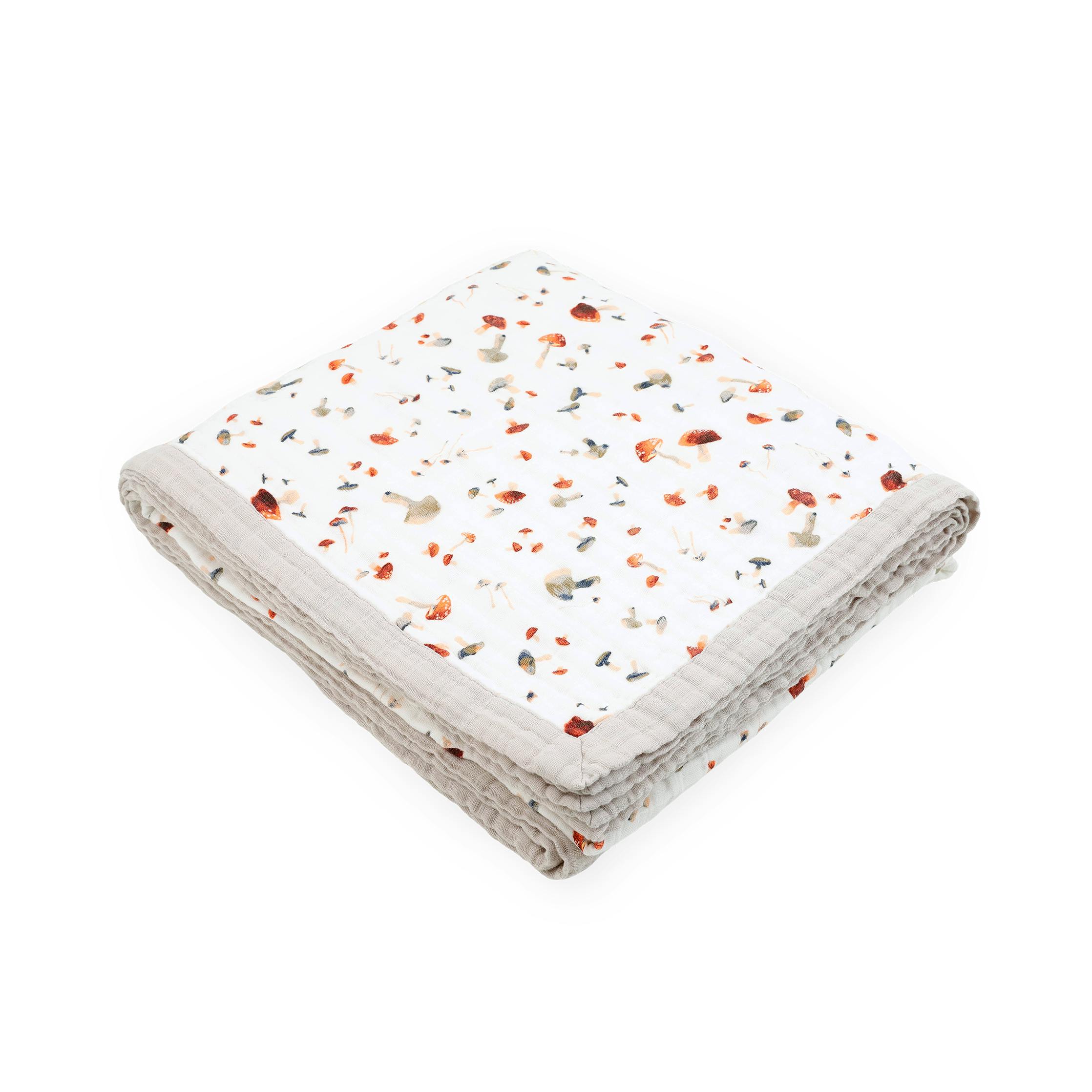 Cotton Muslin Quilted Throw - Mushrooms
