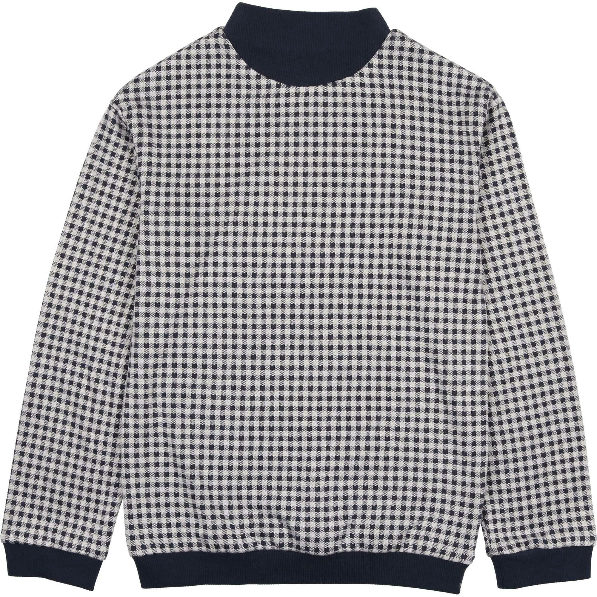 Unisex Soft Gingham Contrast Mock Neck & Cuff Top