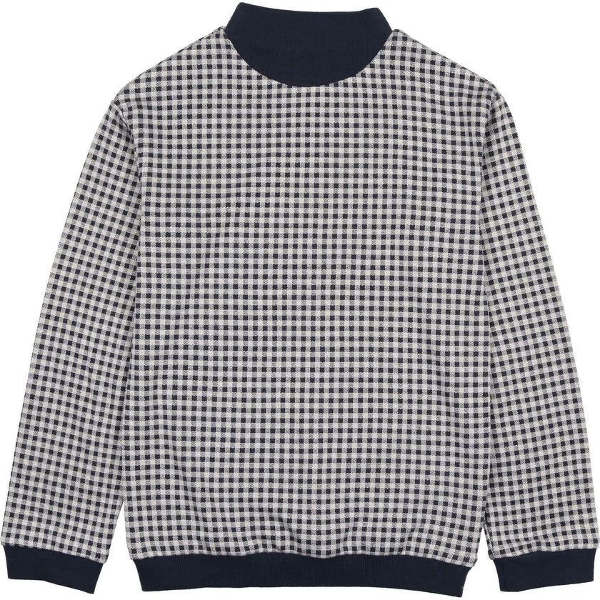 Unisex Soft Gingham Contrast Mock Neck & Cuff Top