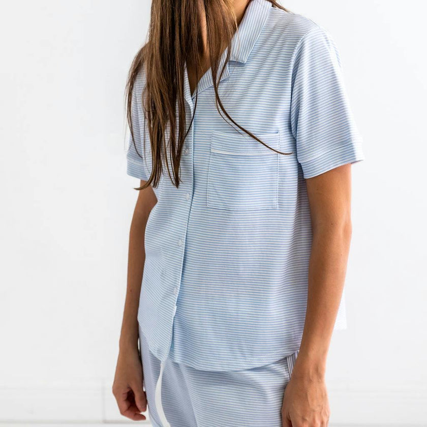 Blue Stripes Woman's Pima Cotton Short Pajama Set
