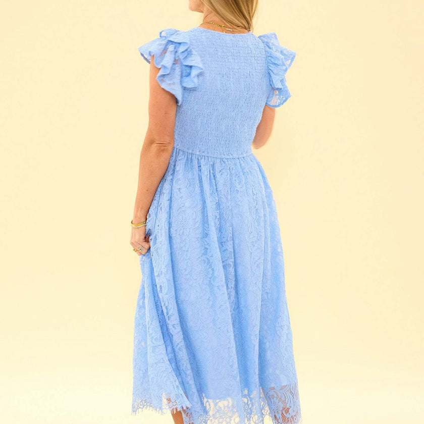 Hattie Dress in Cornflower Blue Lace