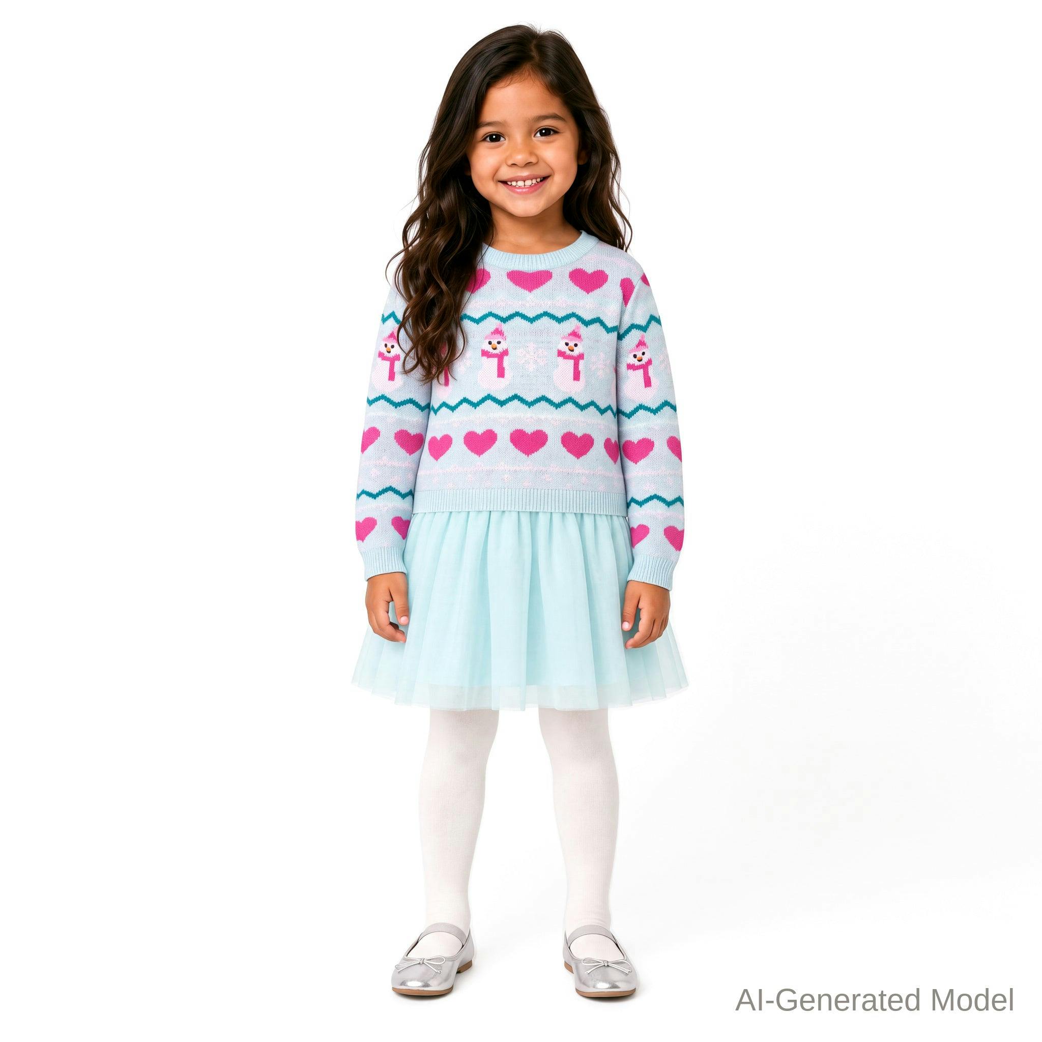 Girls Sweater Dress | Snowmen & Hearts