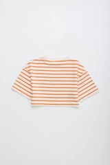 BIRDS STRIPED CROP TOP MANDARIN /WHITE