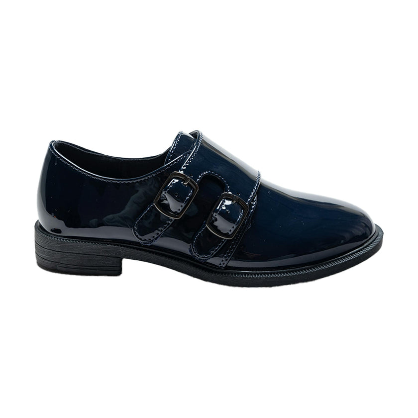 Navy Patent Buckle Dress Shoes