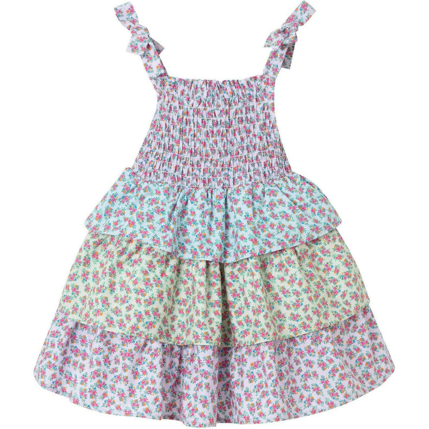 Kids Color Blocked Floral Tiered Dress
