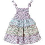 Kids Color Blocked Floral Tiered Dress