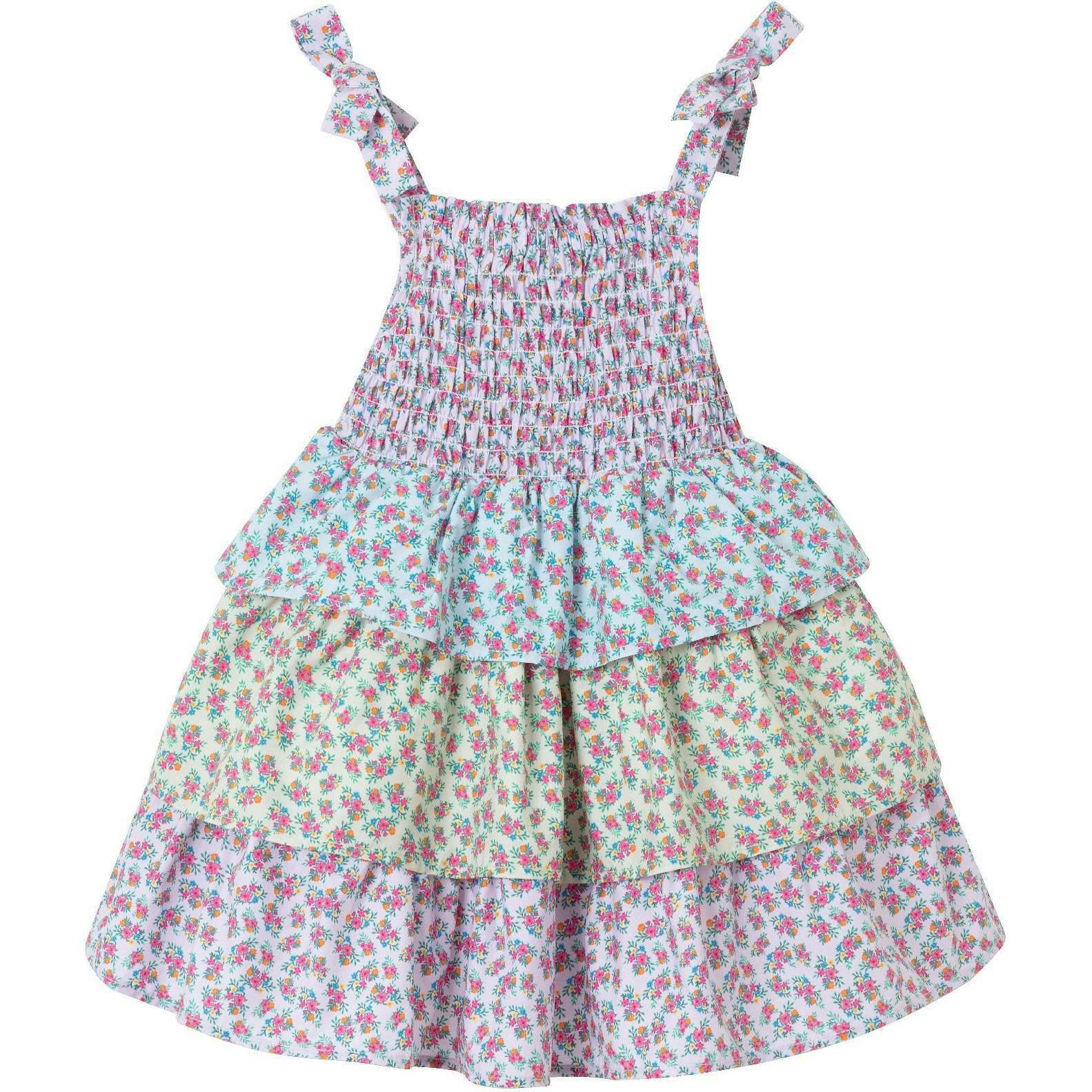 Kids Color Blocked Floral Tiered Dress