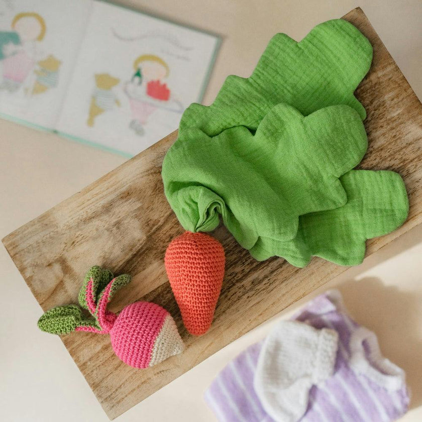 Carrot Fan Gift Box 🐰💕 100% organic cotton crochet rattle and lovey