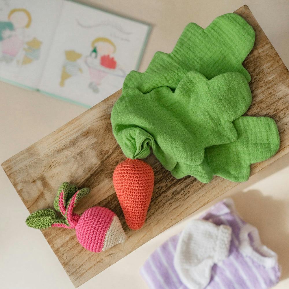 Carrot Fan Gift Box 🐰💕 100% organic cotton crochet rattle and lovey