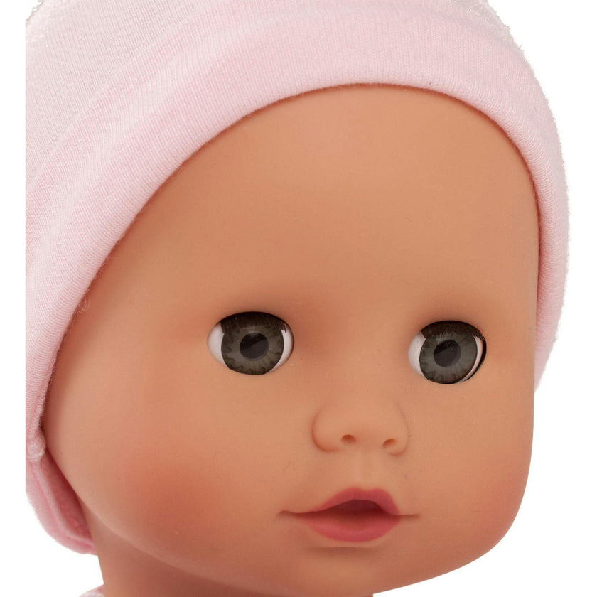 Muffin to Dress 13" Soft Body Baby Girl Doll with Blue Sleeping Eyes and Pink Cap