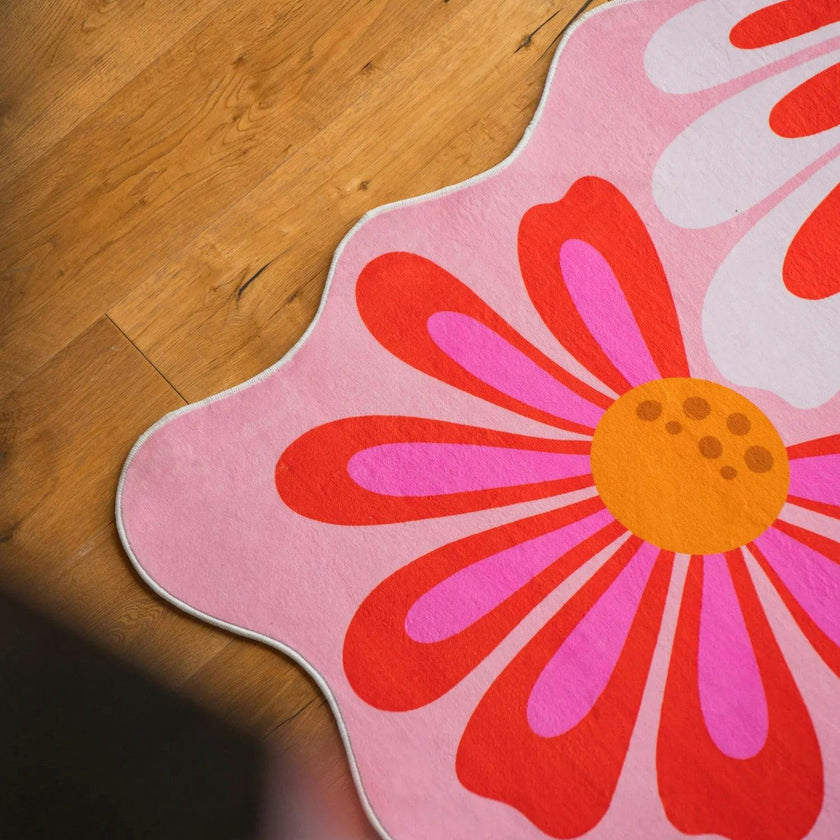 Pink Base Pink Floral Wavy Rug by Jessica Miller