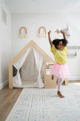 Flair | Indoor Wooden Playhouse with Desk, Chair & Chalkboard for Toddlers and Kids