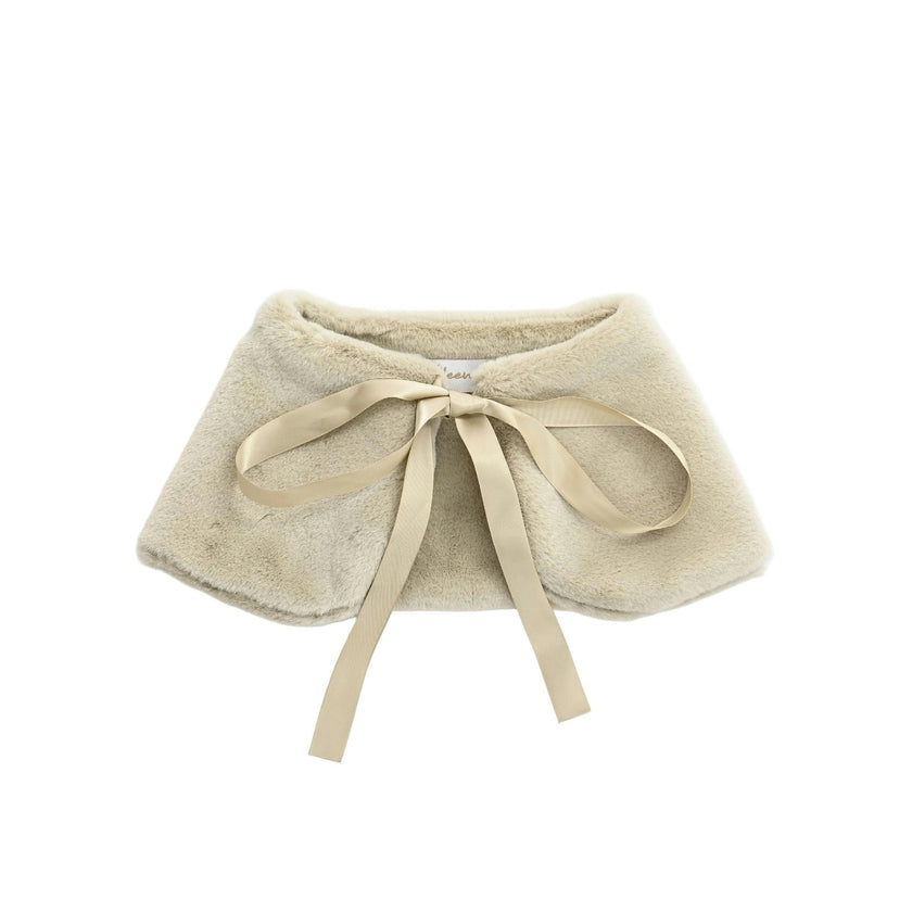Beige Ribbon-Tie Faux Fur Collar