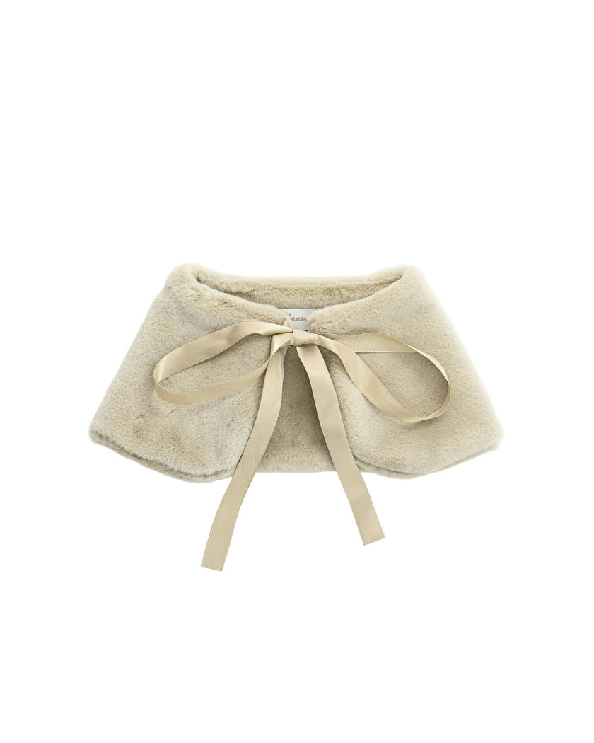Beige Ribbon-Tie Faux Fur Collar