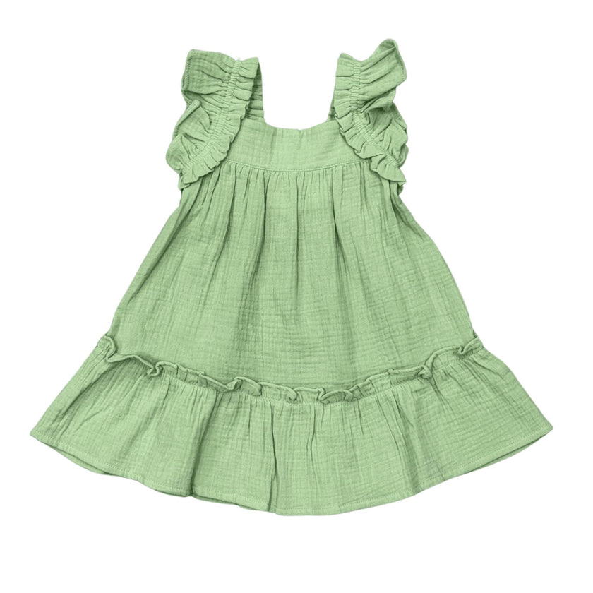 Girls Drop-Waist Peplum Dress in Summer Green