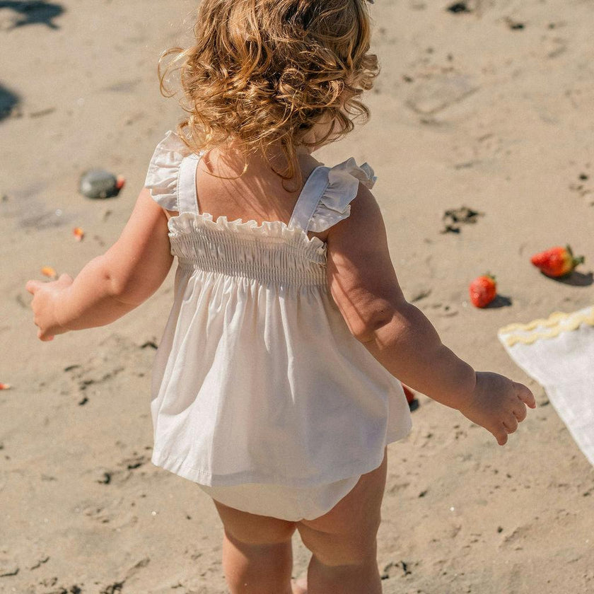 Embroidered Flutter Set in Ivory