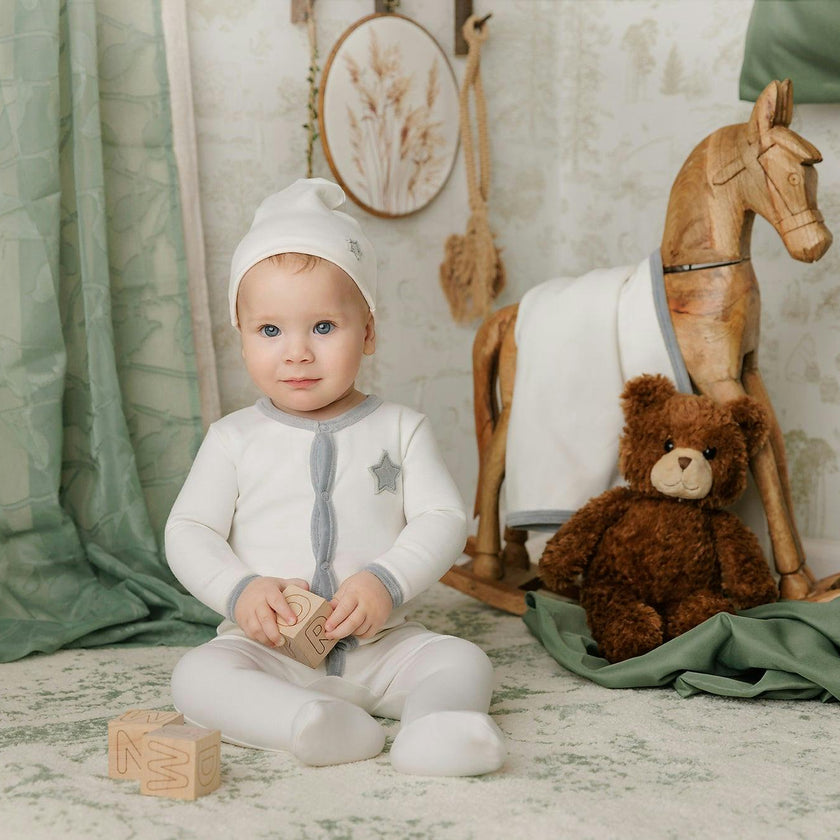 Star-Patch Velour Footie & Hat Set