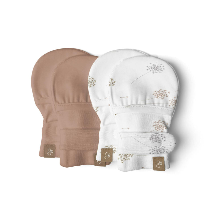 STAY ON 2-PACK MITTS | HIGH PRAIRIE + DANDELION — Bamboo Organic Cotton Blend, 0–6M