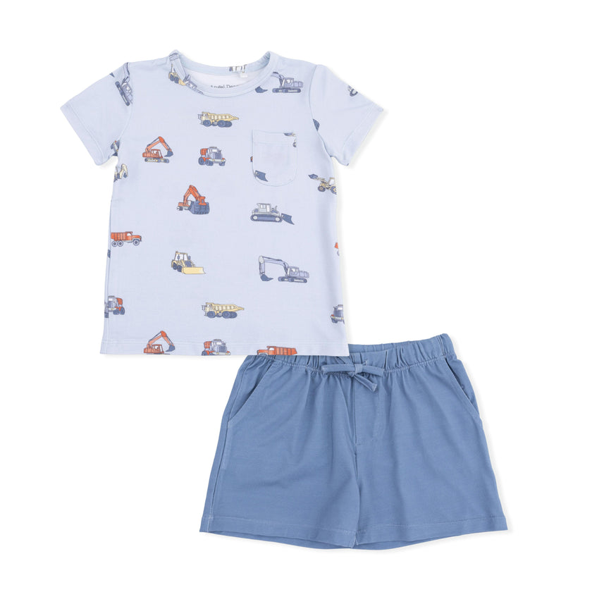 Construction Vehicles - Crew Neck Tee with Casual Short