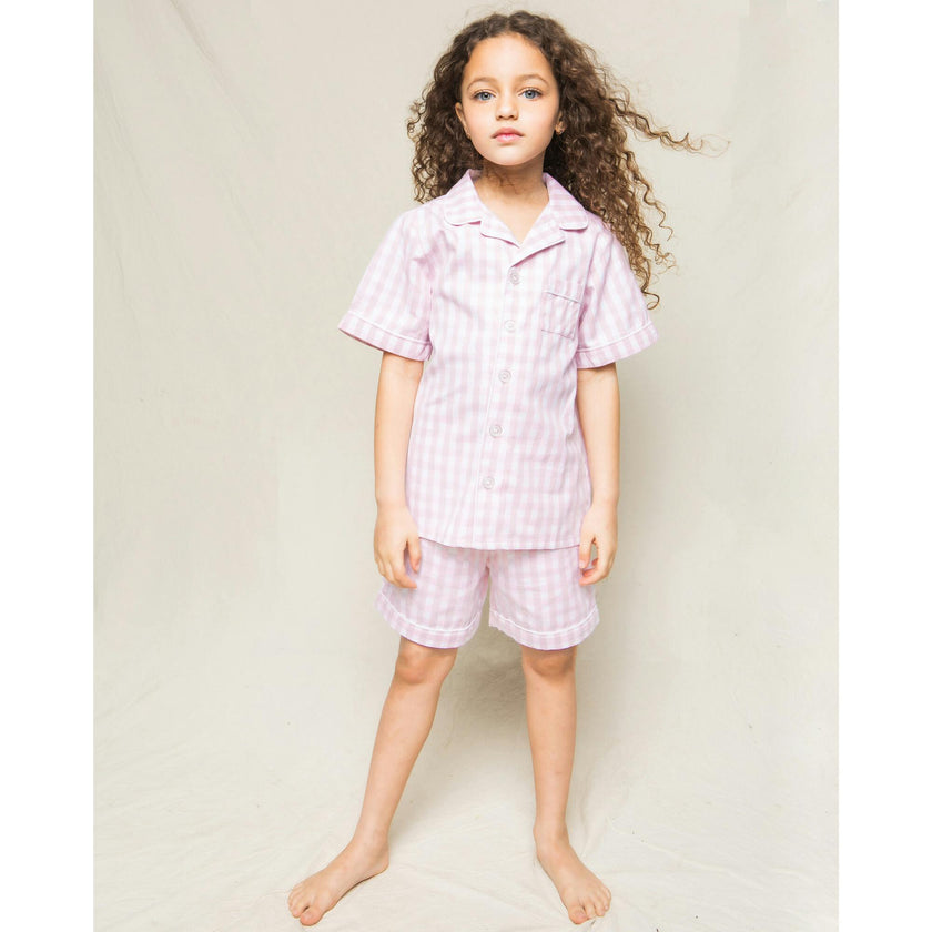 Kid's Twill Pajama Short Set in Pink Gingham