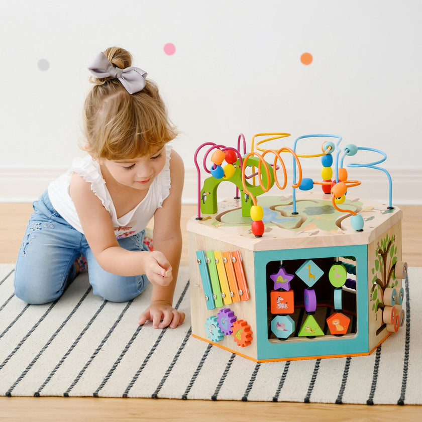 Preschool Play Lab Large Wooden Activity Learning 7-side Cube