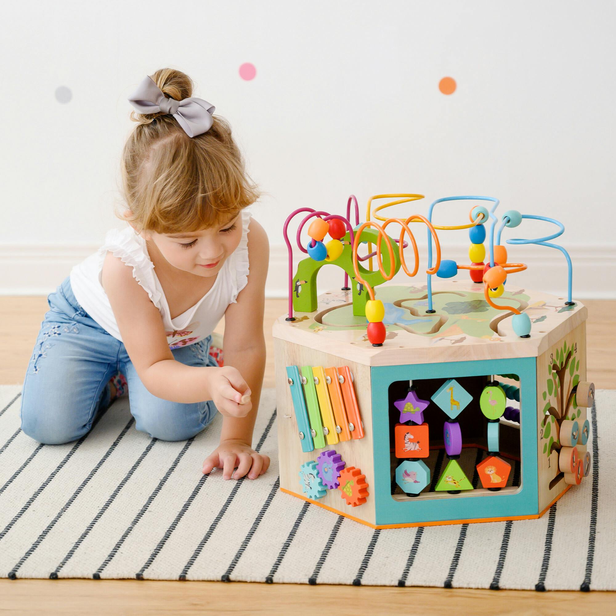 Preschool Play Lab Large Wooden Activity Learning 7-side Cube