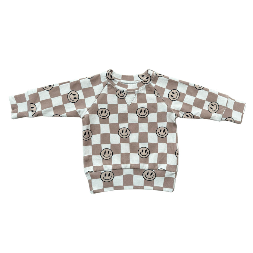 Boys Raglan Sweatshirt in Smiley Check in Portabella