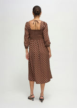 Smocked Sateen Maternity and Nursing Midi Dress
