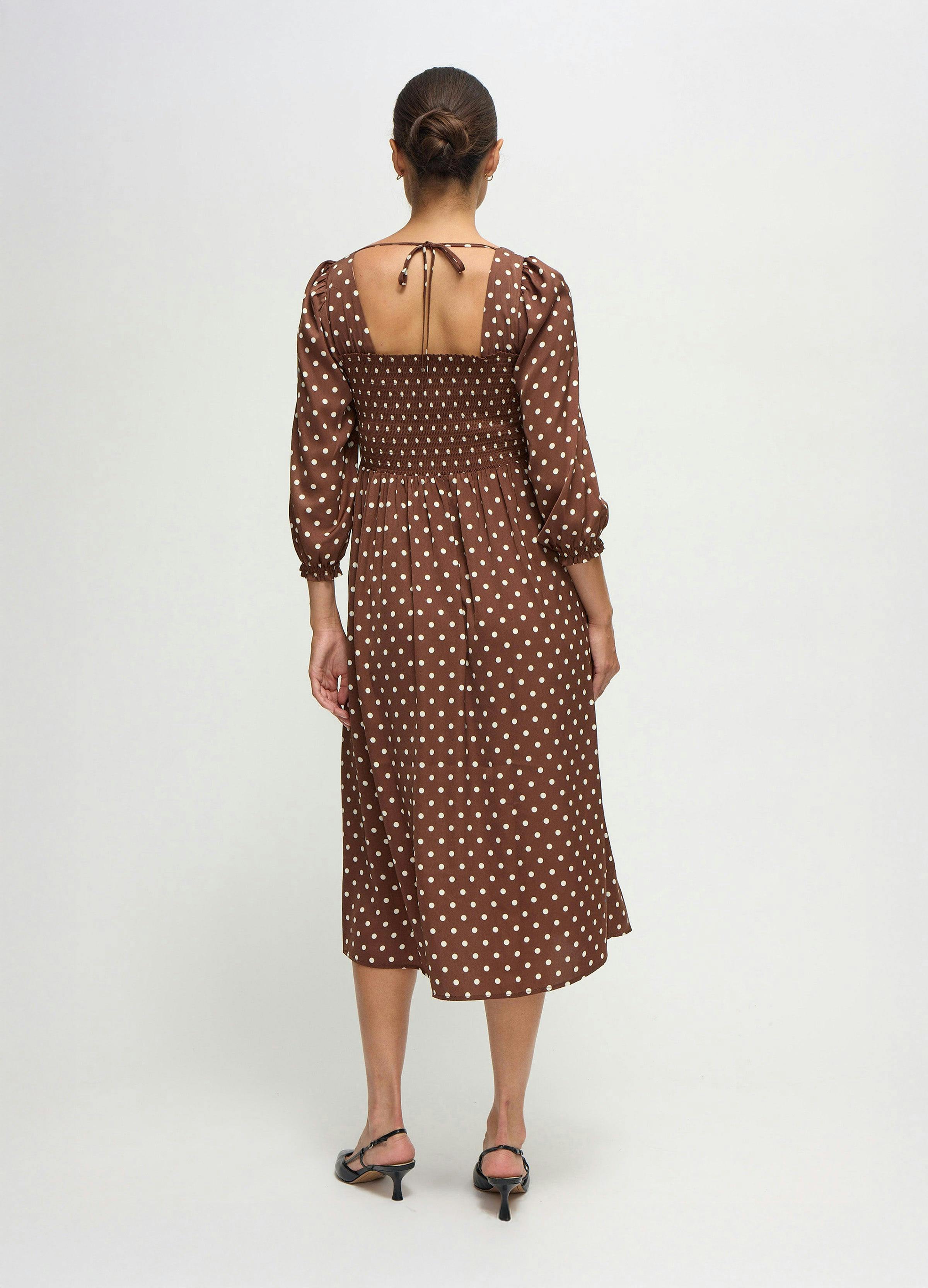 Smocked Sateen Maternity and Nursing Midi Dress
