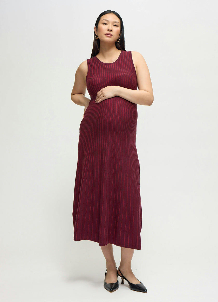 Striped Sleeveless Sweater Maternity and Nursing Midi Dress