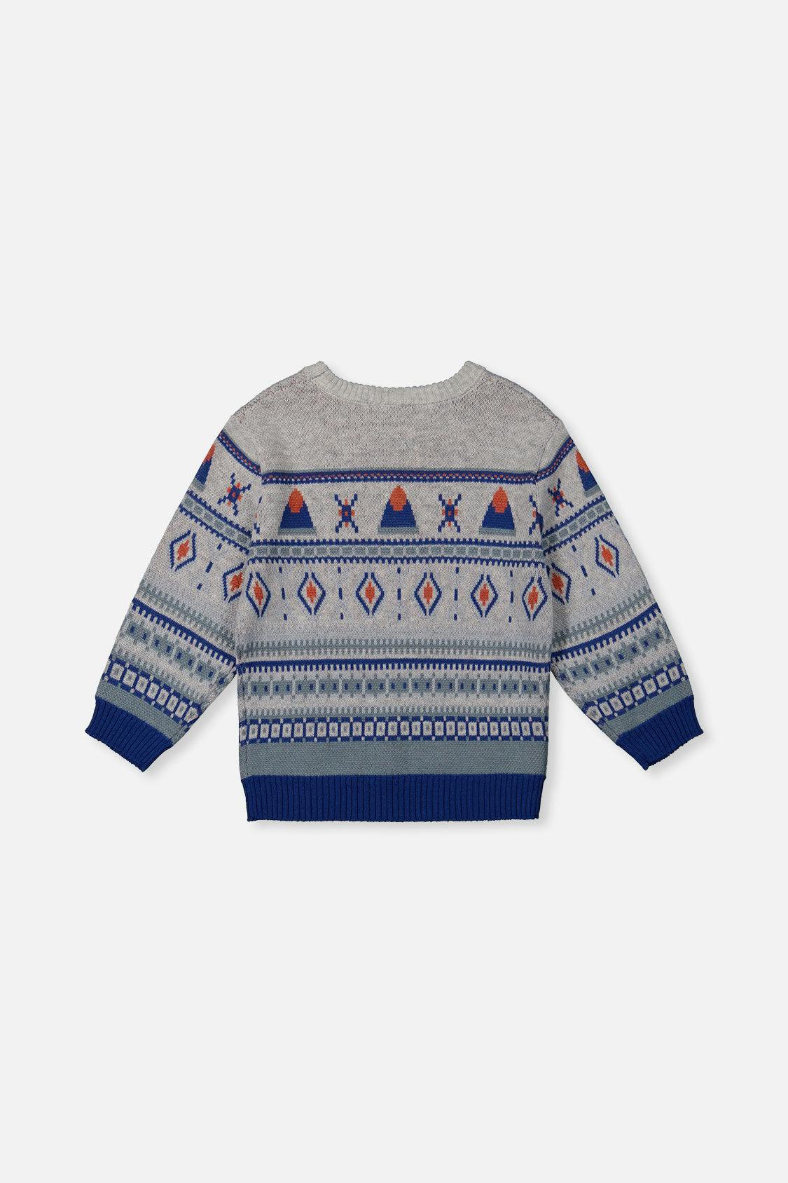 Jacquard Knit Sweater Blue And Beige