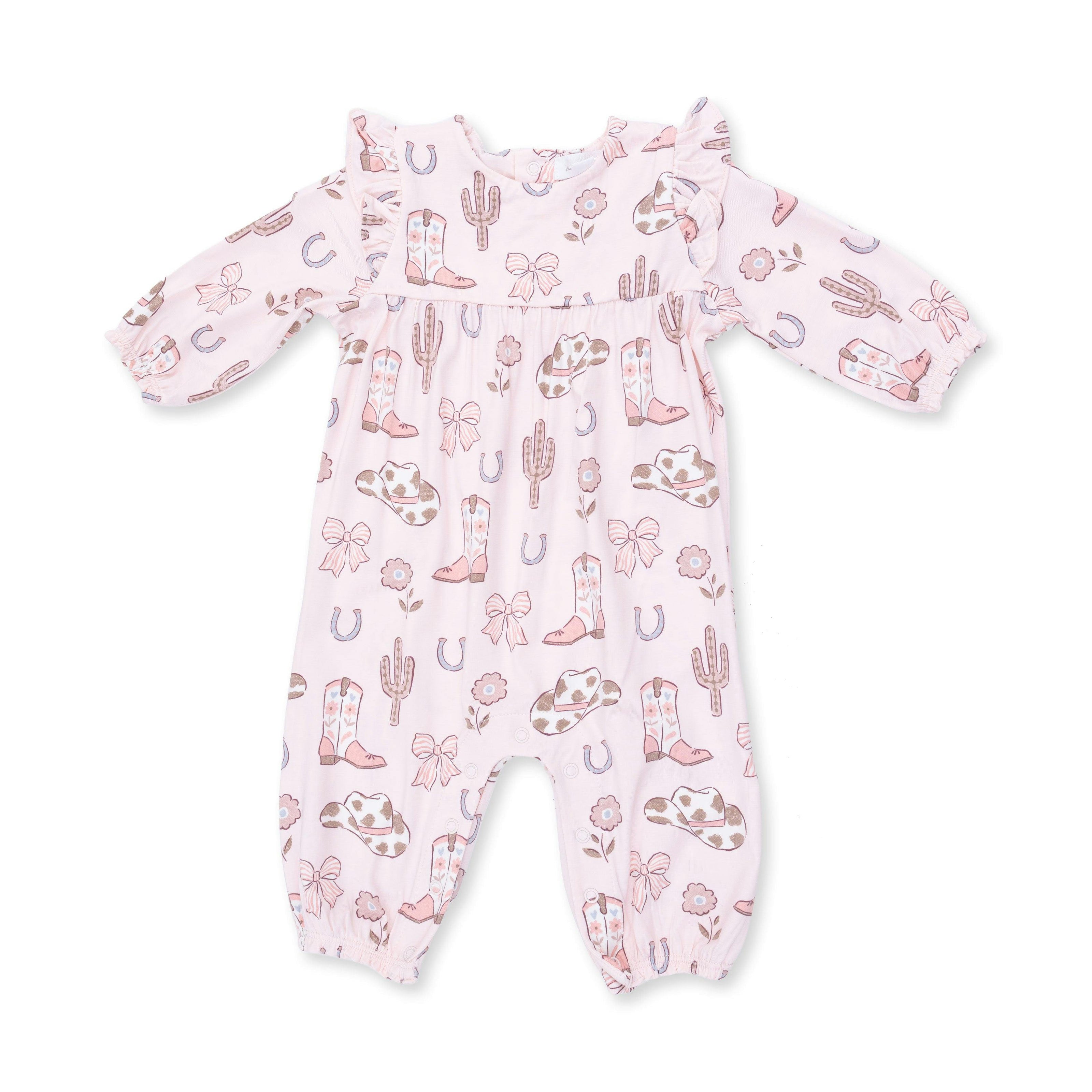 Cowgirl Boots and Bows - Ruffle Sleeve Snap Romper