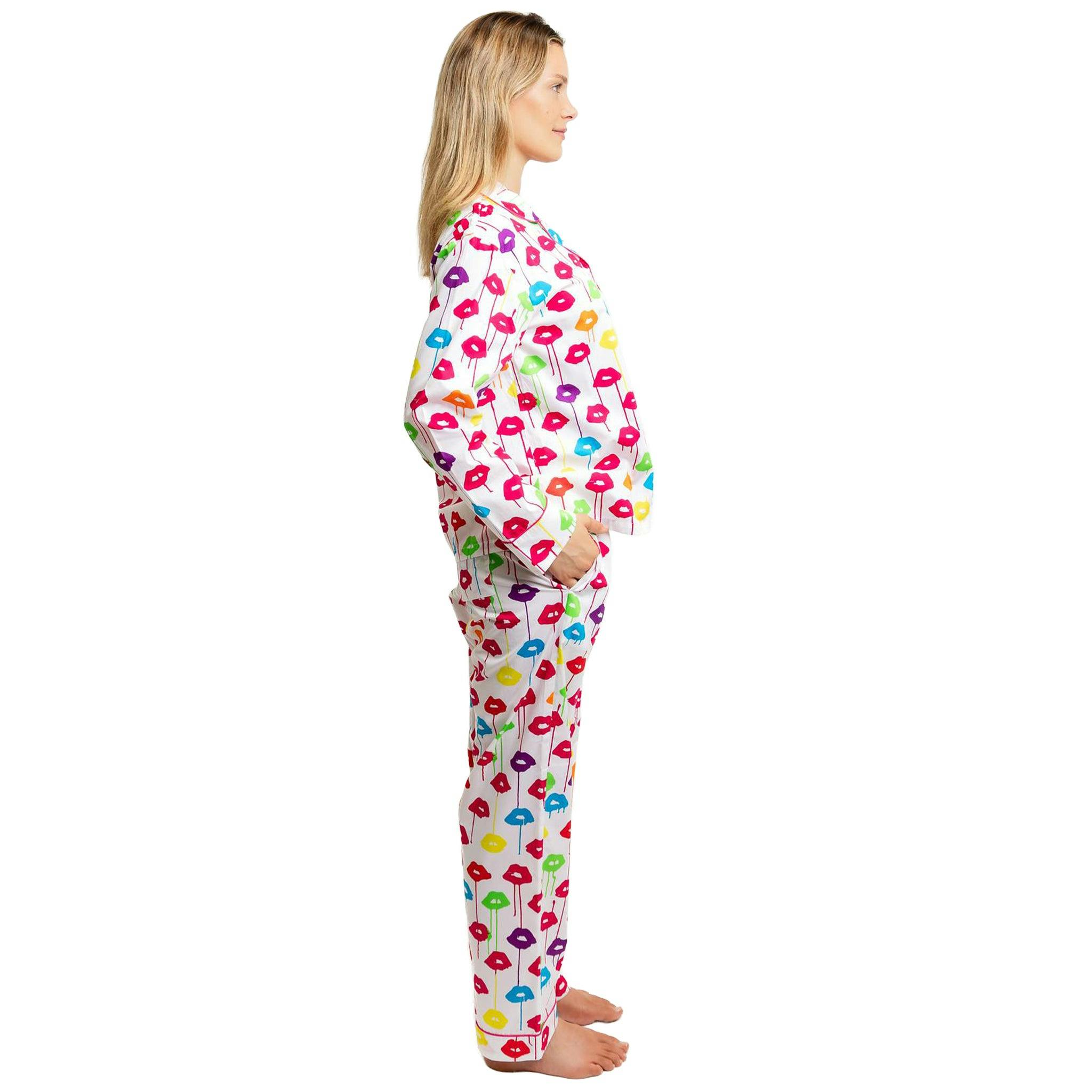 Women's Drawbertson Drippy Lips Long PJ Set - Organic Cotton Poplin