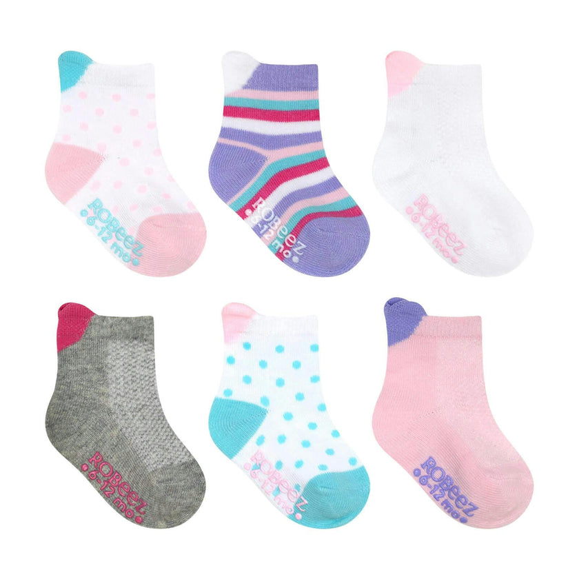 Top Hearts Girls Pink 6pk Qtr Sock