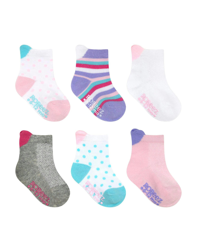 Top Hearts Girls Pink 6pk Qtr Sock