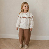 Organic Ruffle Cotton Blouse - Forest Scatter