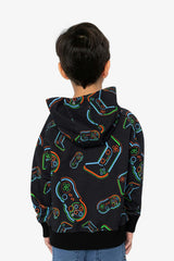 Fleece Hooded Sweatshirt Black Printed Controller