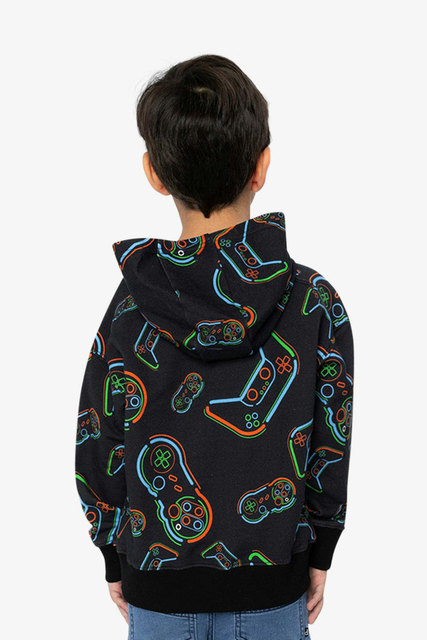 Fleece Hooded Sweatshirt Black Printed Controller