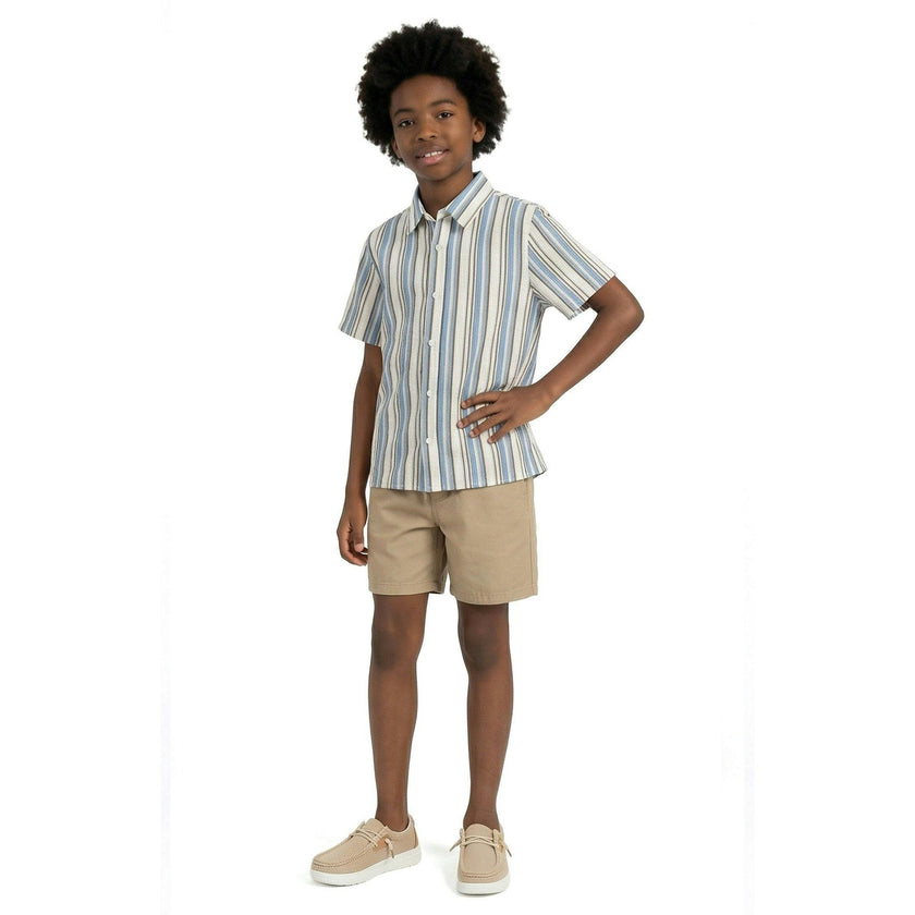 Big Kid Boys Puckered Stripes Buttondown | Blue Stripe
