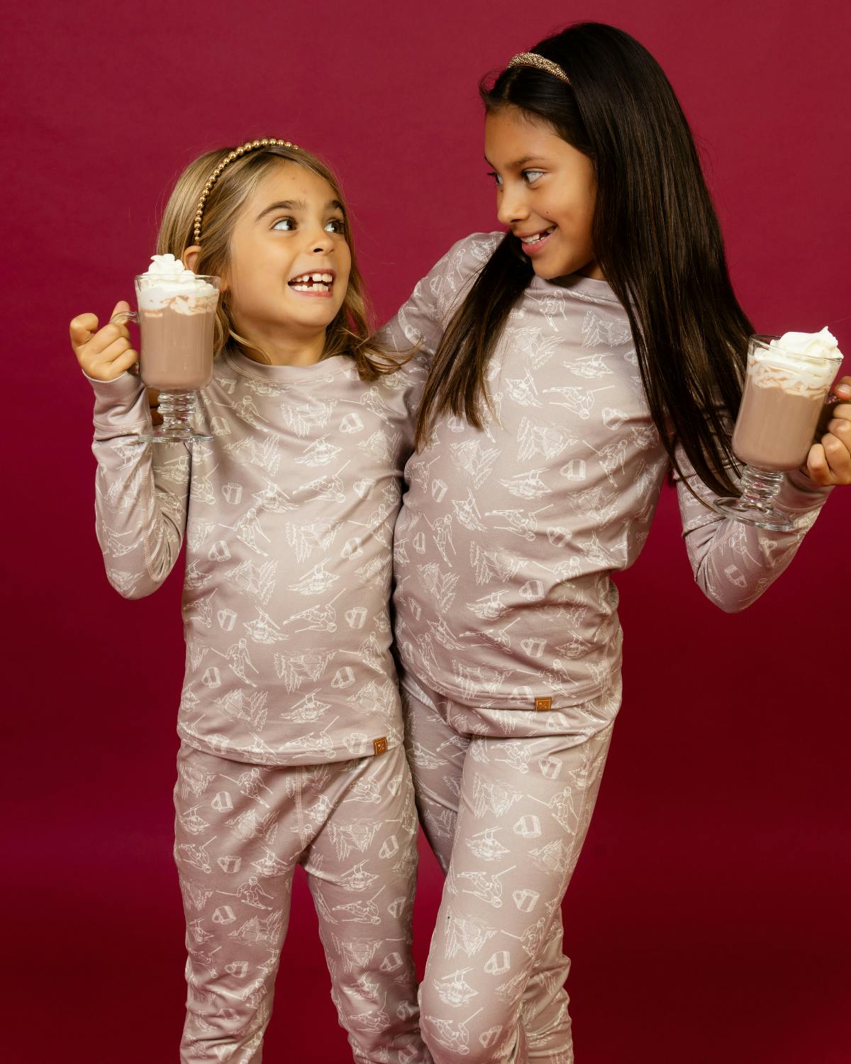 Kids Base Layer Set in Soft Brown Toile