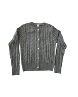 Adele Mid Grey With Heart Shell Buttons Cable Knit Sweater Cable Knit Button Down