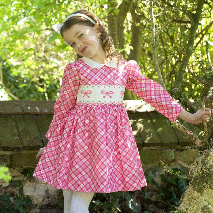 Bow Smocked Check Dress