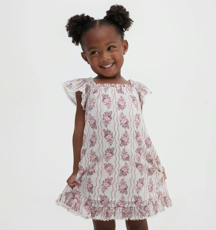 The Tiny Lucinda Dress - Peony Scallop Stripe Pink