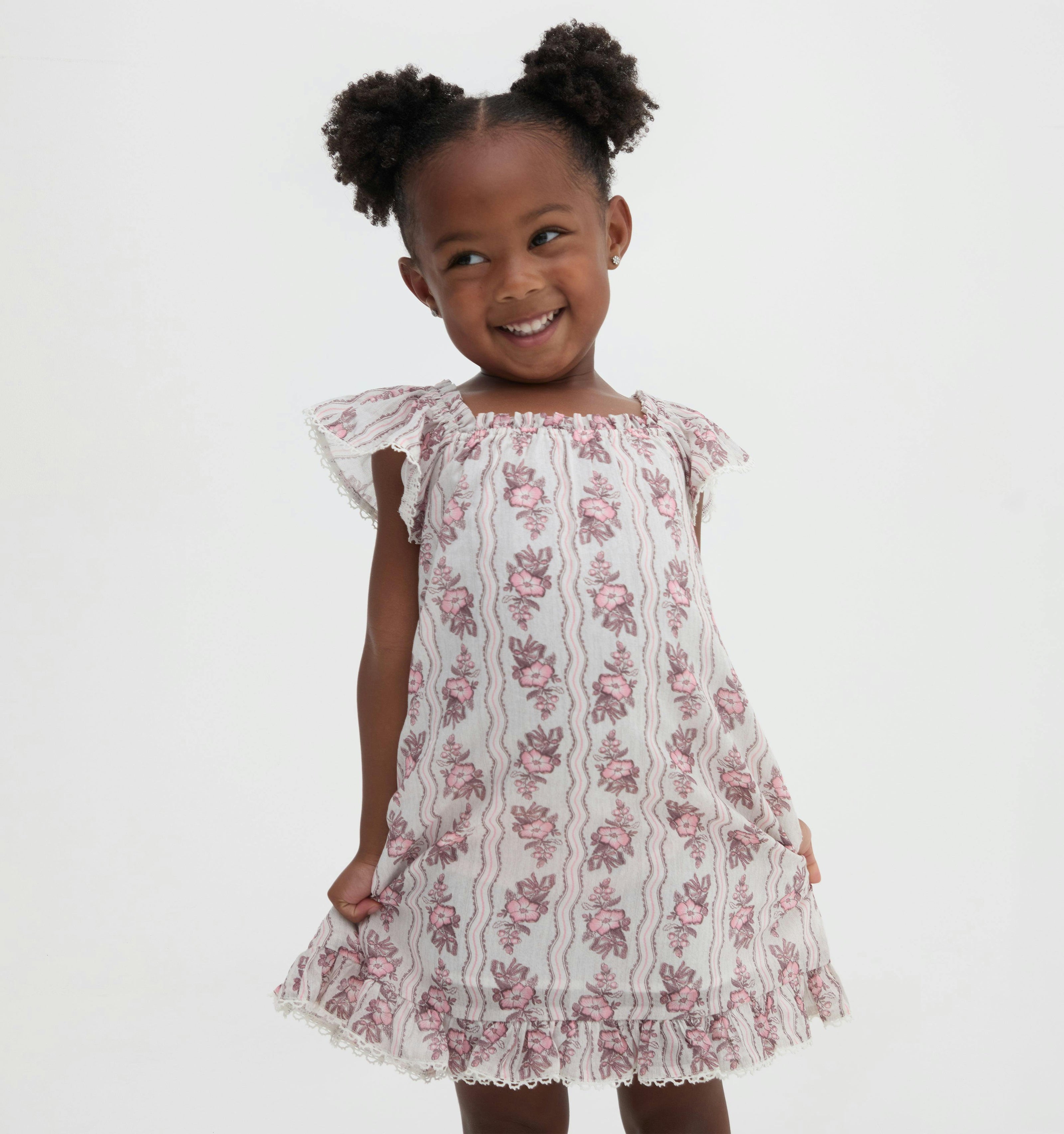 The Tiny Lucinda Dress - Peony Scallop Stripe Pink
