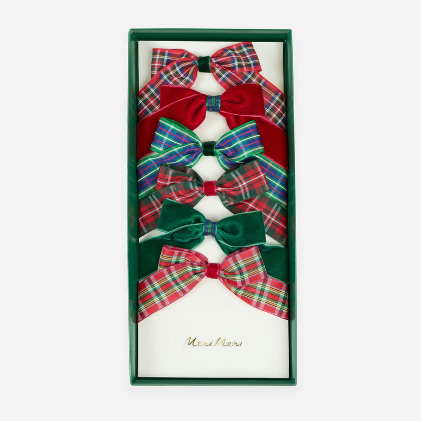Plaid & Velvet Bow Hair Clips