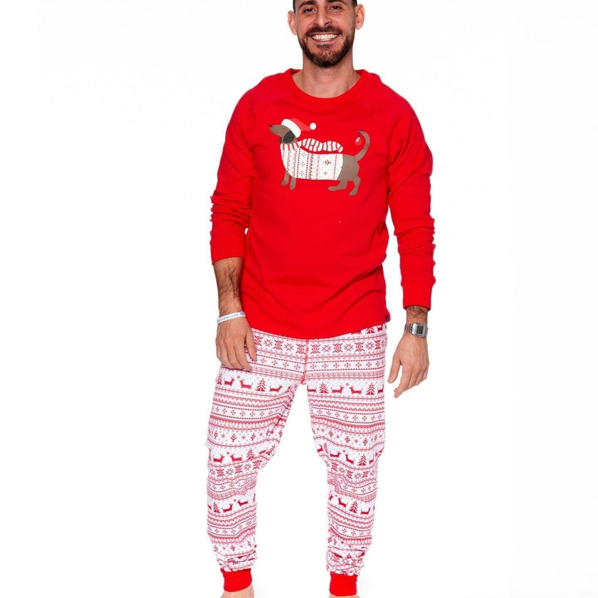 Adult Men Organic Cotton Two-Piece Pajama Set Red and White Fairisle