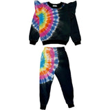 Rainbow Tie-Dye Ruffle Sweatshirt And Pant Set
