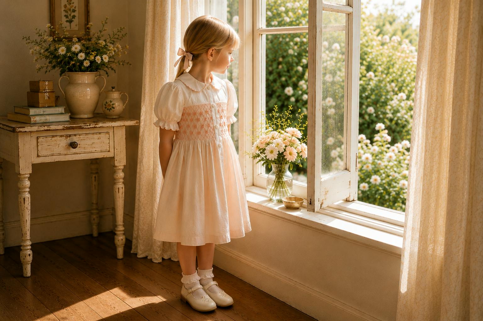 Camellia Smocked Dress | Heirloom Peach